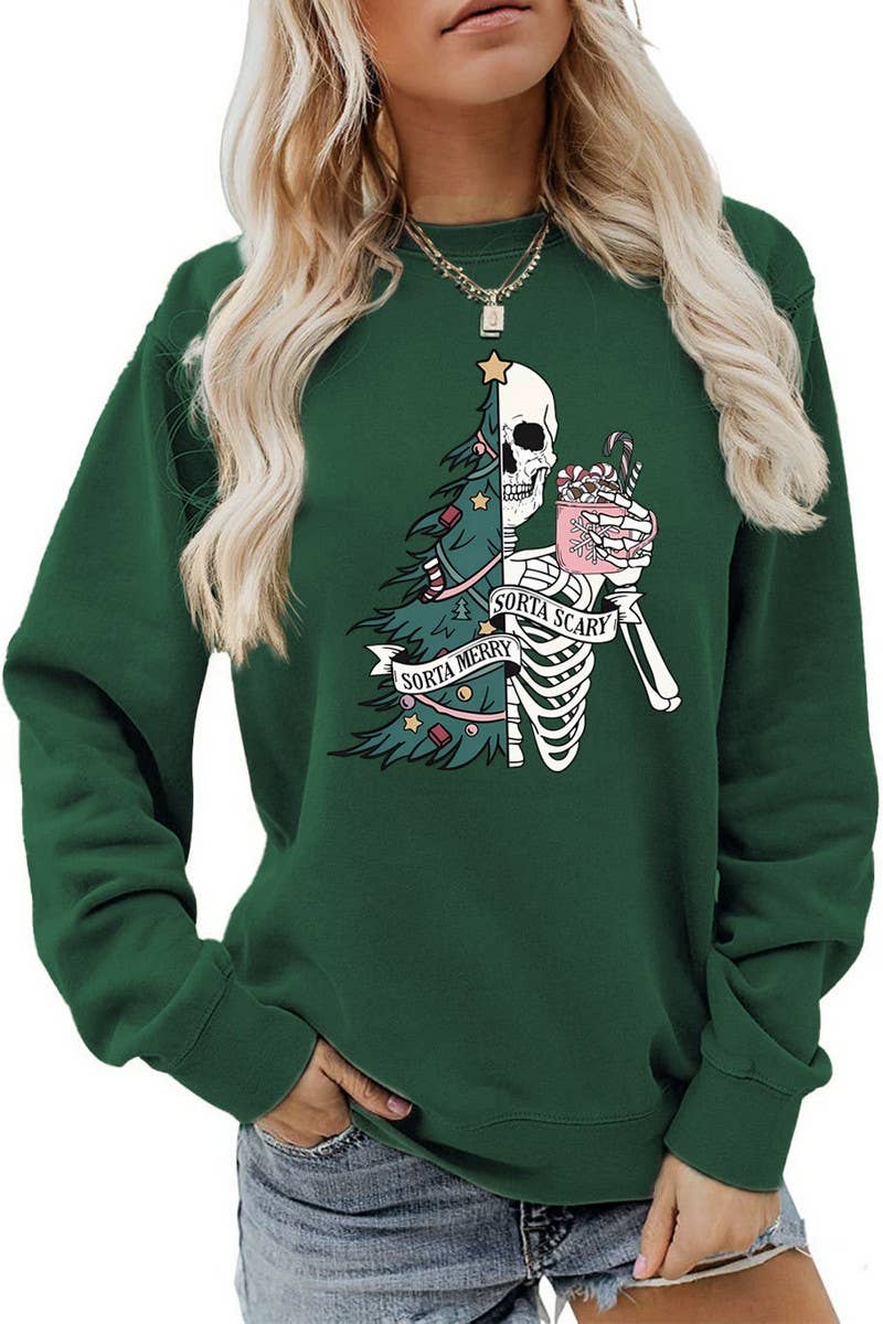 CWTBLL01328_PRINTED LOOSE PULLOVER CHRISTMAS SWEATSHIRT