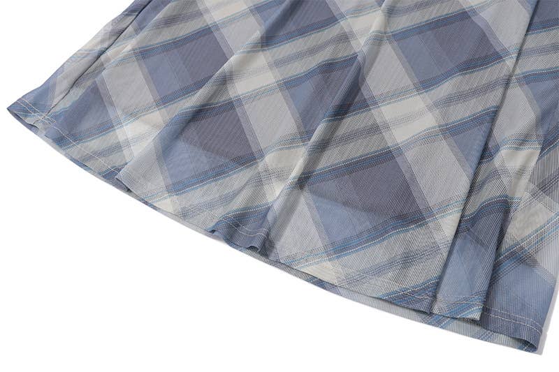 A V-neck lace lace checkered retro slim dress