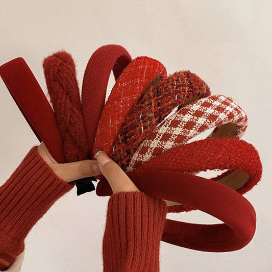 Christmas Red Headband,Retro Elegant Winter Style