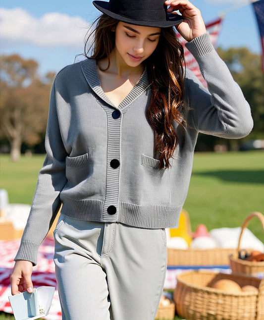 Casual loose long-sleeved V-neck Cardigan