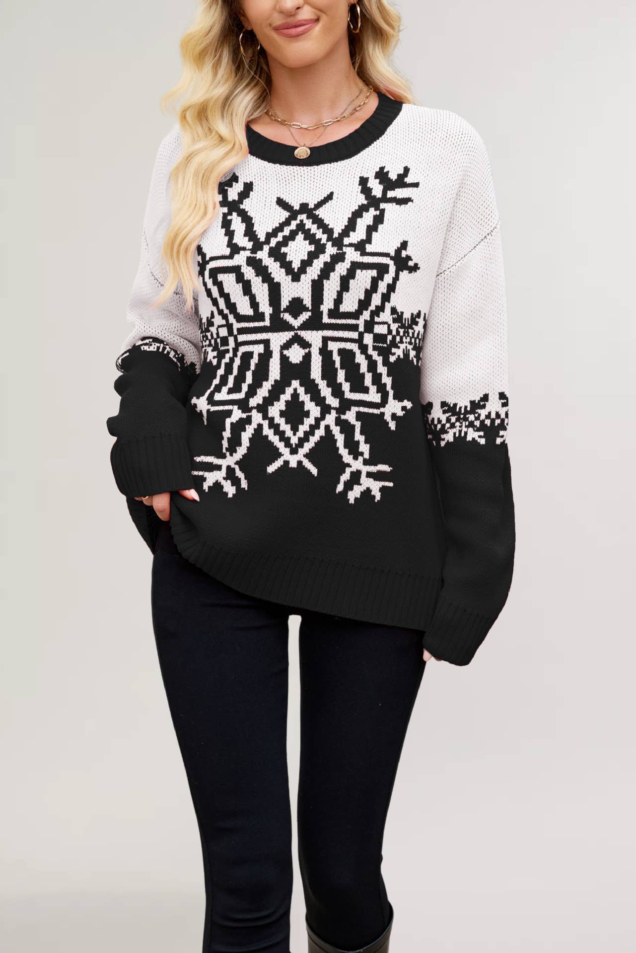 Christmas big snowflake casual knitted sweater