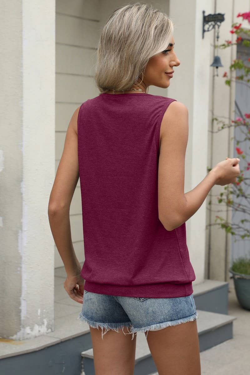 CWTBLSL0666_SOLID COLOR V-NECK LOOSE SLEEVELESS VEST TOP