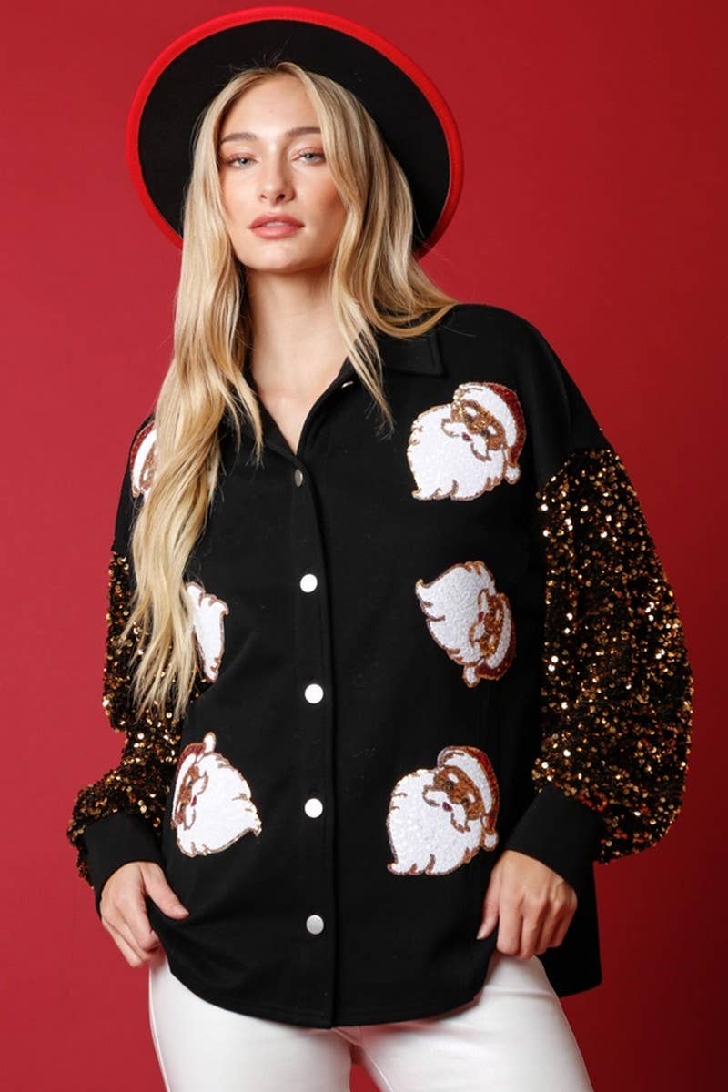 CWOCO00229_CHRISTMAS SANTA CORDUROY SEQUIN SLEEVE COAT
