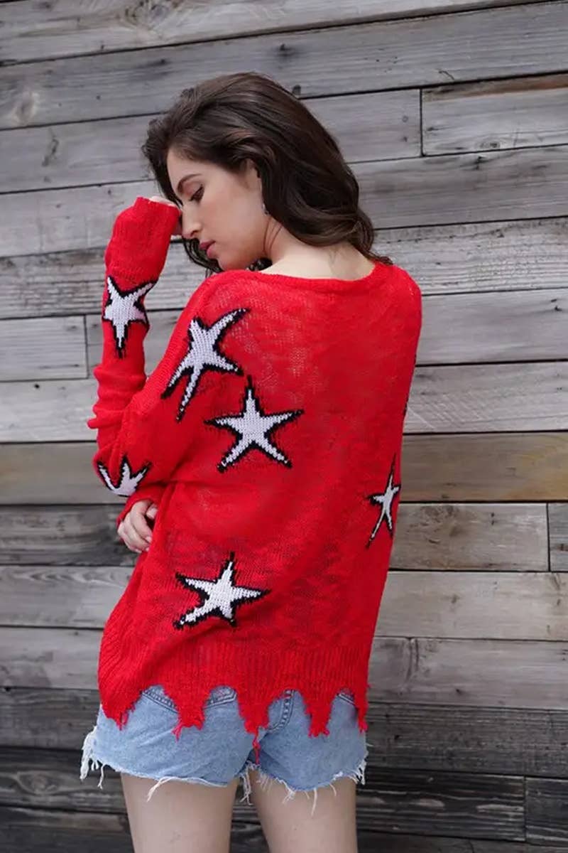 CWTTL1988_CREW NECK GEOMETRIC LOOSE SWEATER