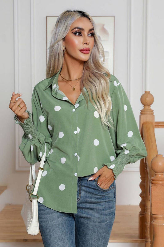 CWTBLL0698_Button Down Casual Long Sleeve Print Top