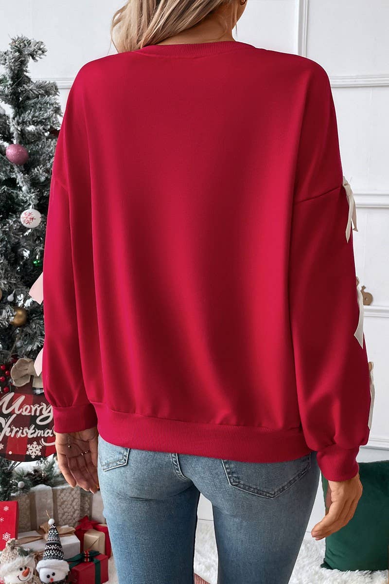 CWTBLL4035_RED BOW CREWNECK CHRISTMAS SWEATSHIRT