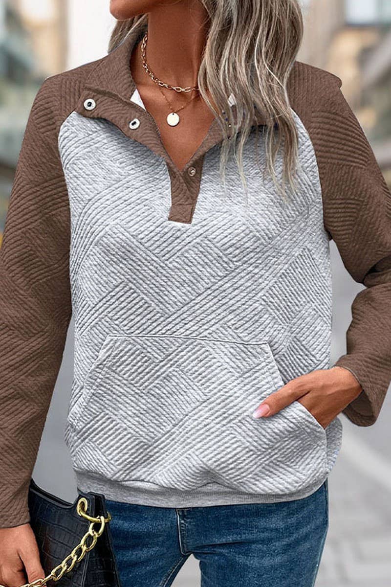 CWTBLL1248_STAND COLLAR CONTRAST COLOR STITCHING SWEATSHIRT