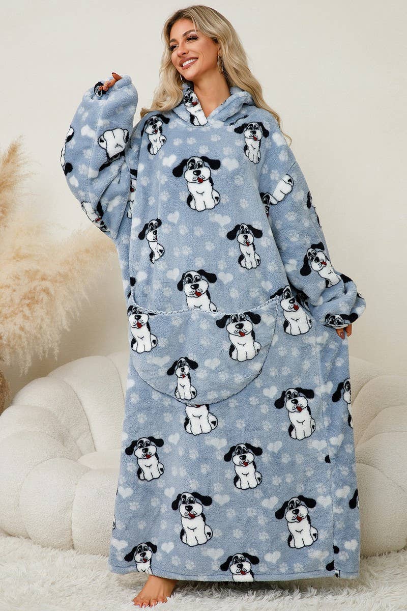 CWSPJ0141_THICK CORAL FLEECE HOODED LONG HOME ROBE