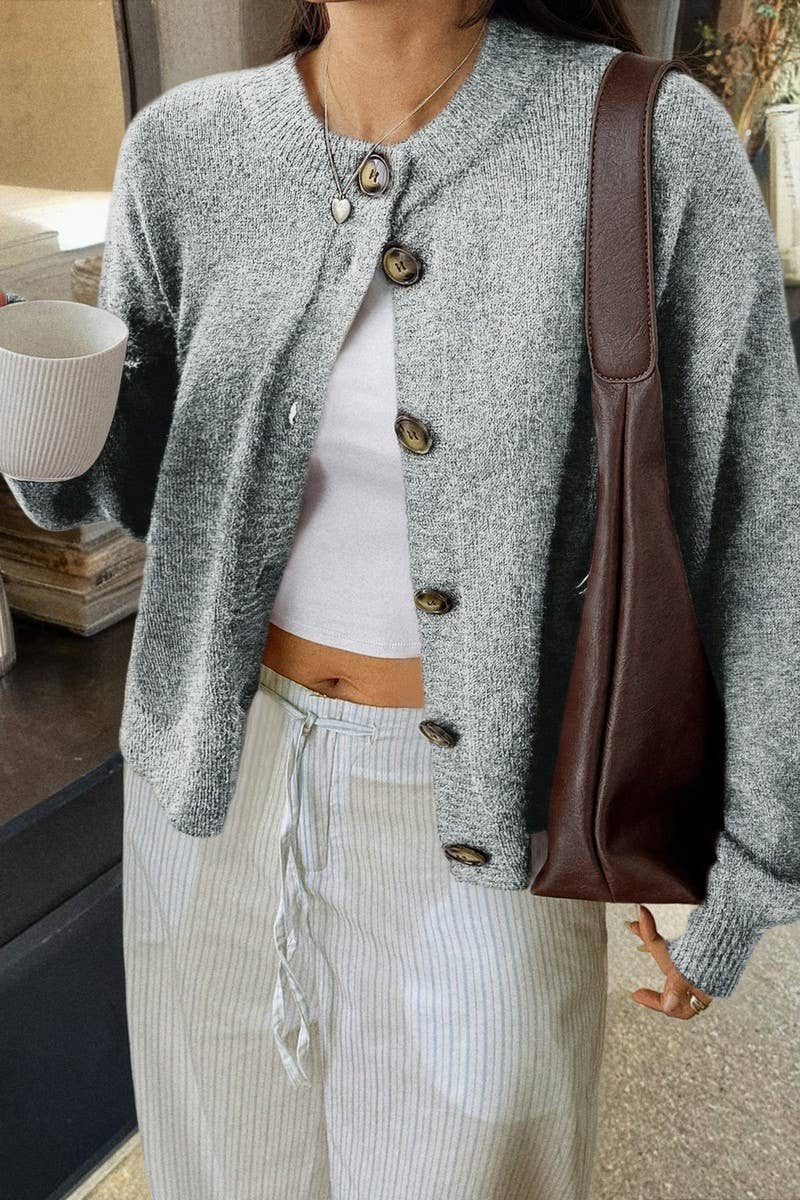 CWOCO00194_CASUAL SIMPLE BUTTON LONG SLEEVE KNIT CARDIGAN