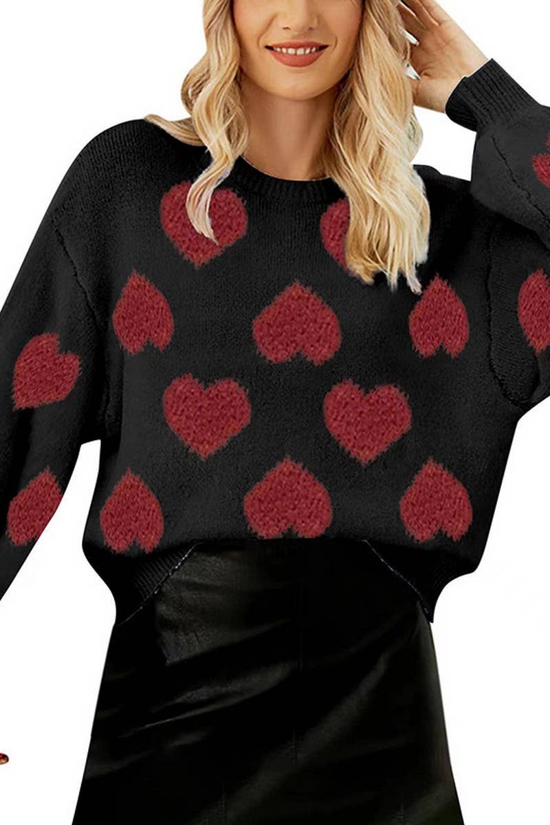 CWOSWL2483_PUFF SLEEVE HEART JACQUARD SWEATER PULLOVER