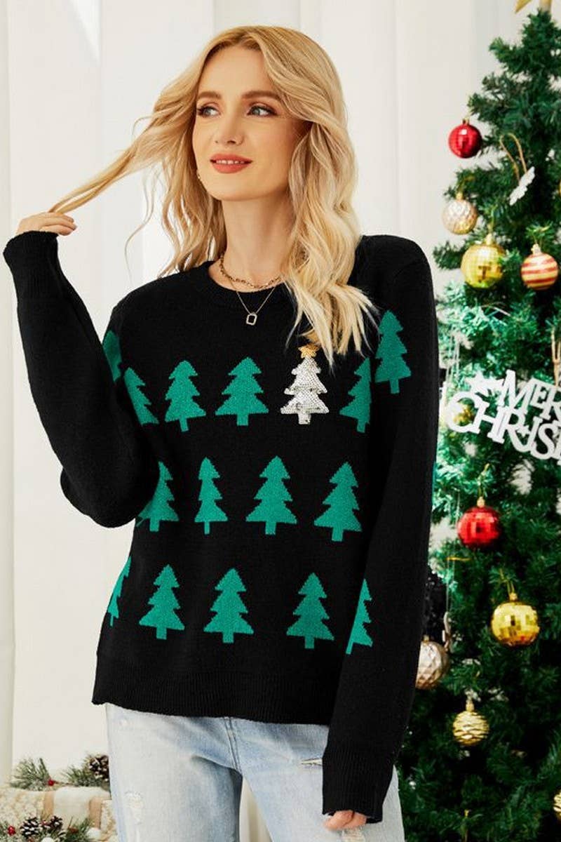 CWOSWL2440_JACQUARD CHRISTMAS TREE CHRISTMAS SWEATER