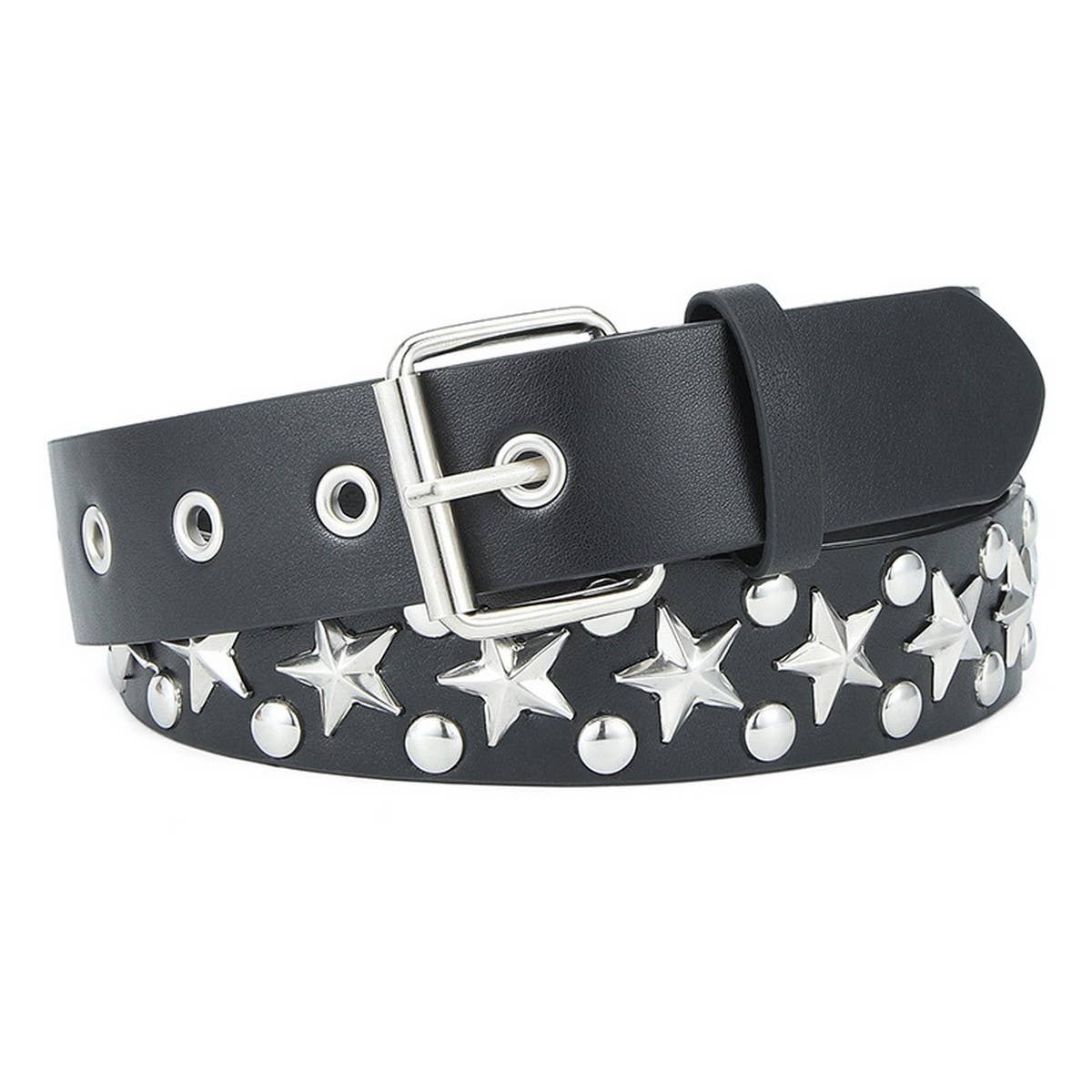 CWABE0380_FIVE-POINTED STAR RIVET STYLE PUNK BELT FOR WOMEN