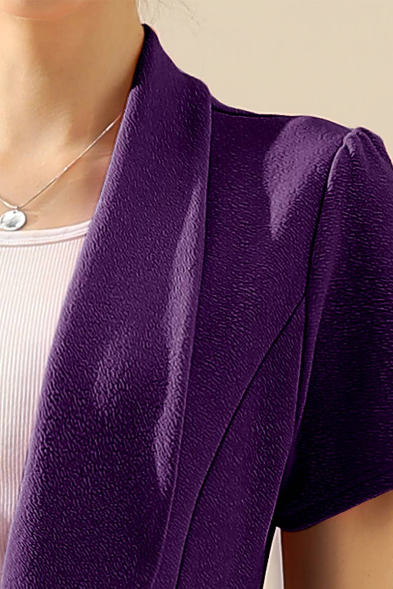 CWOBL095_Short Sleeve Open Front Draped Ruffles Blouses