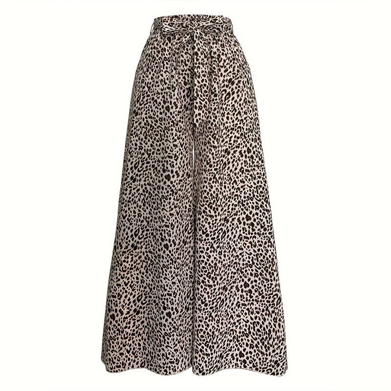 Elastic elastic waist leopard print flared pants