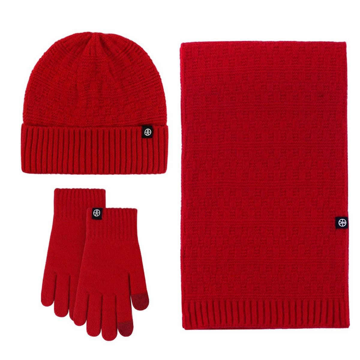 KNITTED GLOVES SCARF HAT WOOL THREE PIECE SET