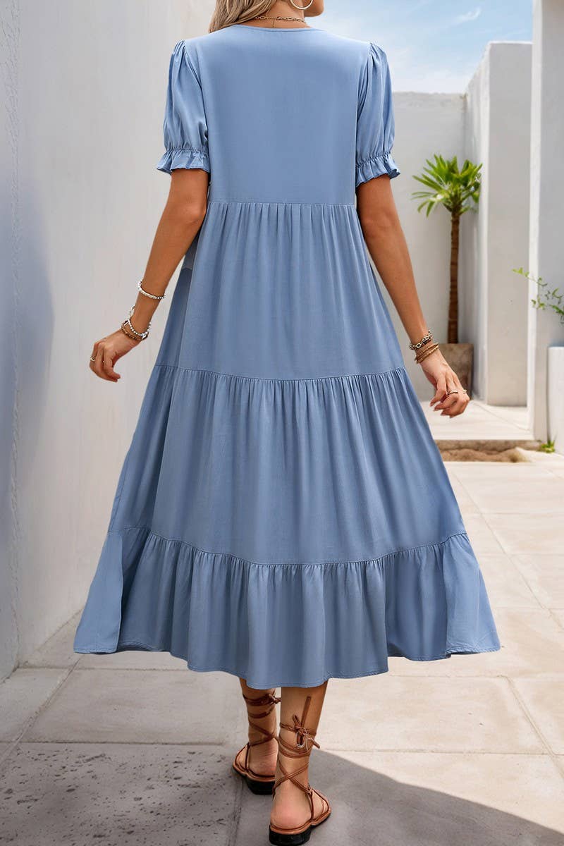 CWDMD4211_A-LINE SOLID COLOR MID-LENGTH STAND COLLAR DRESS
