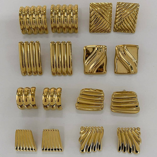 SIMPLE GEOMETRIC SQUARE WAVE TEXTURE EARRINGS_CWASC1652