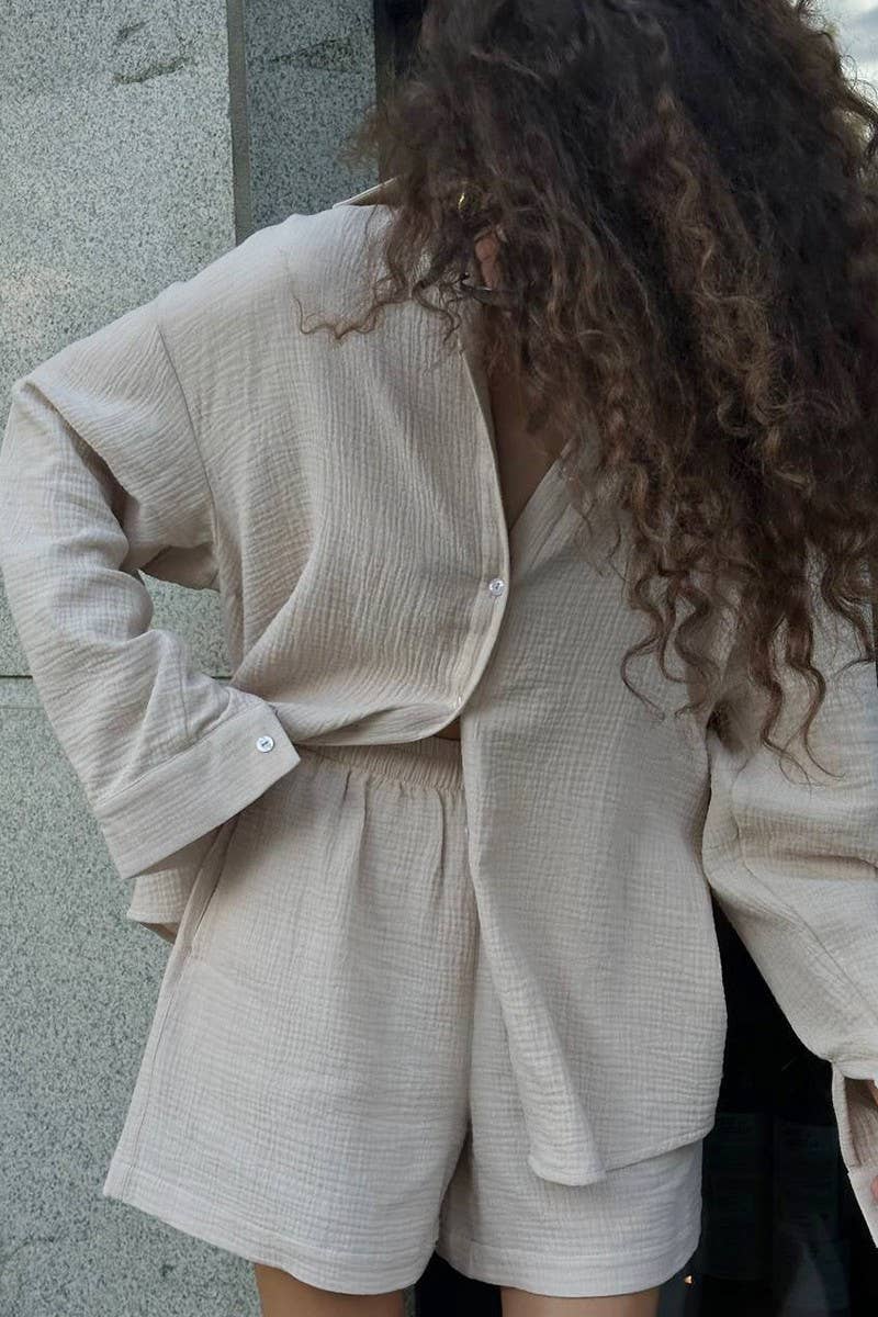 CWSTB1808_COTTON WHITE SHIRT & SHORTS LOUNGE SET