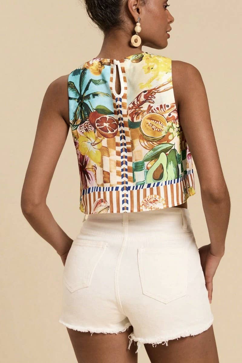 CWTBLSL01043_RESORT PRINT SLEEVELESS CROPPED SLIM TANK TOP