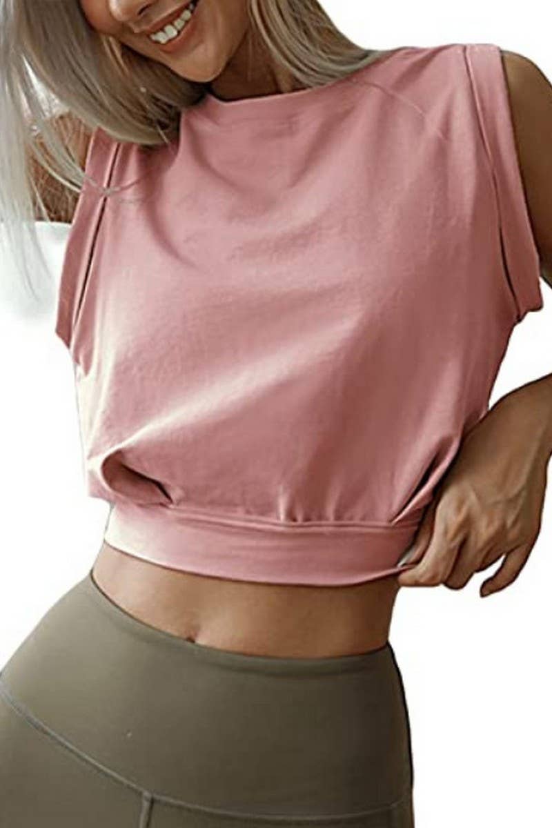 CWTTSL0428_SLEEVELESS LOOSE SEXY NAVEL EXPOSED SPORTS TOP