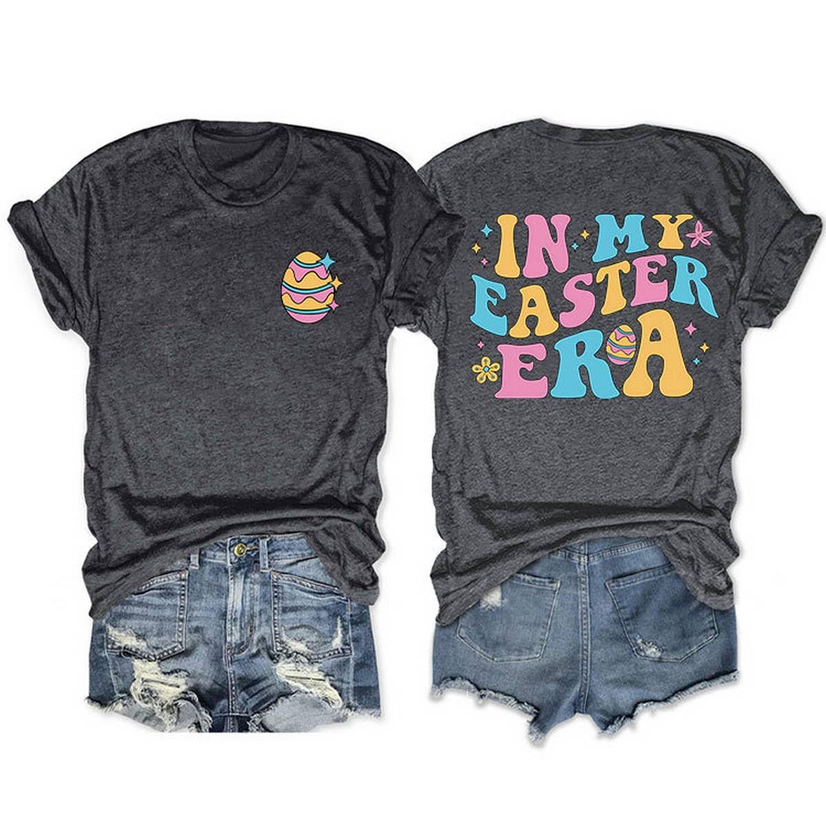 EASTER TREND DOUBLE SIDED LETTER PRINTED TEES_CWTTS0869