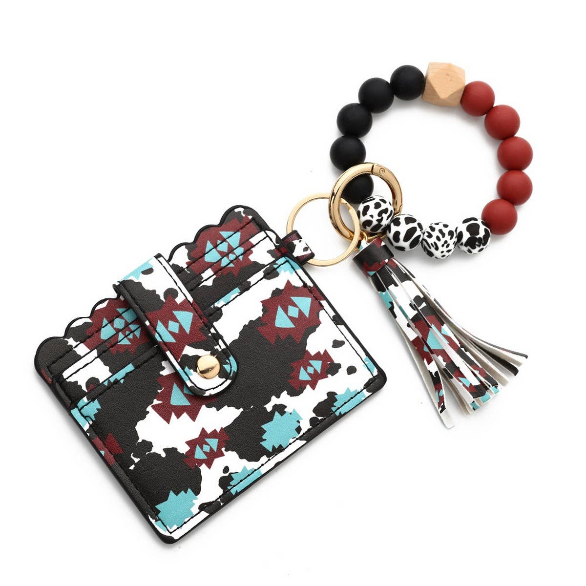 Western Bull Card Wallet with Beaded Keychain_CWAB4948