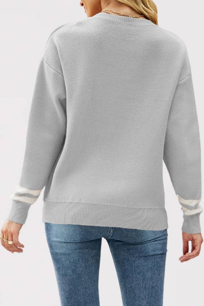 CWOSWL5879_CREW-NECK LETTER JACQUARD CASUAL SWEATER