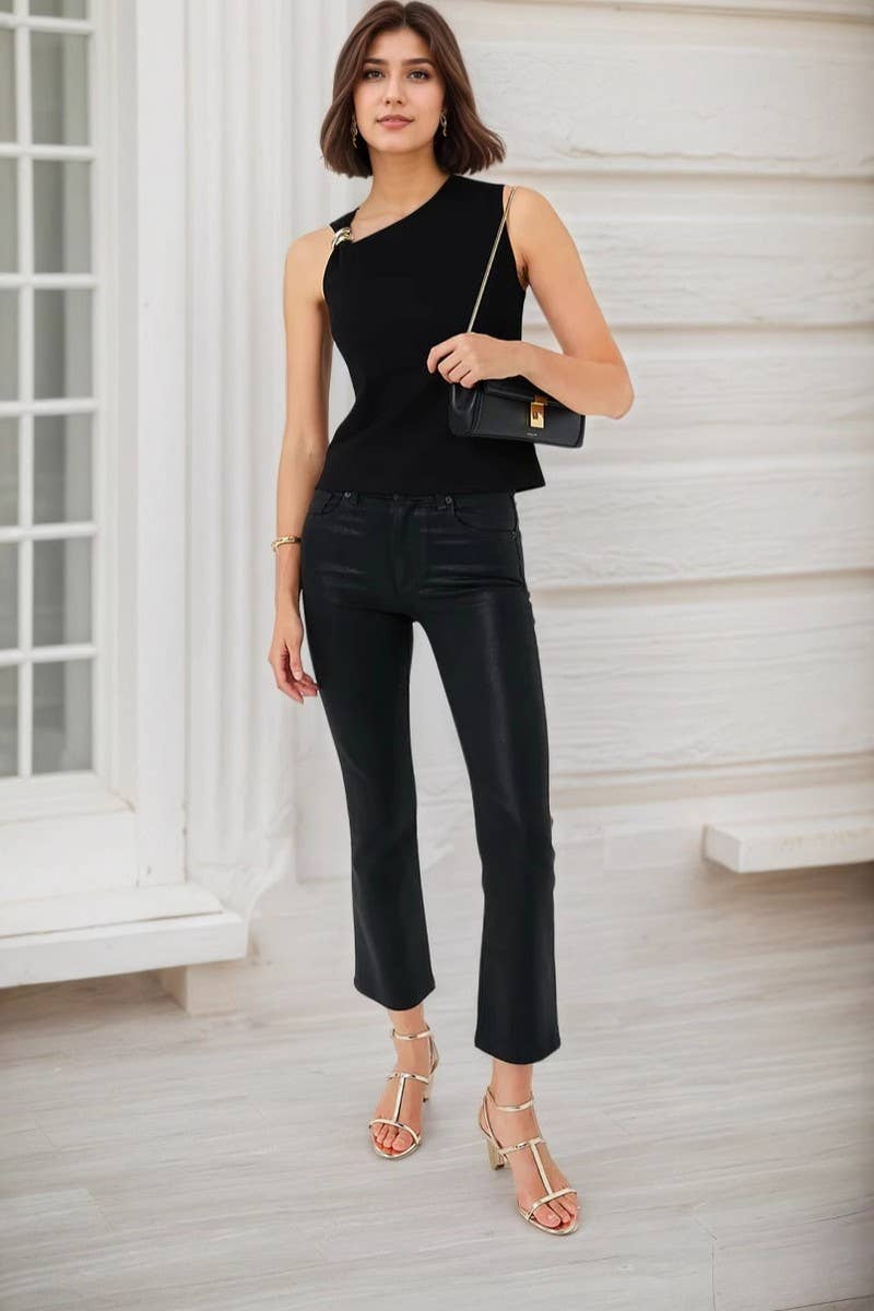 CWTBLSL0996_SLEEVELESS METAL RING SOLID COLOR SLIM VEST TOP