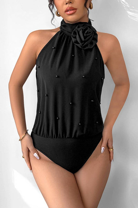 CWSBS0216_HALTER NECK FLORAL APPLIQU? SLEEVELESS BODYSUIT