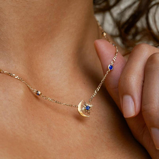 Artistic Star Moon Sapphire Star Necklace_CWMM5509