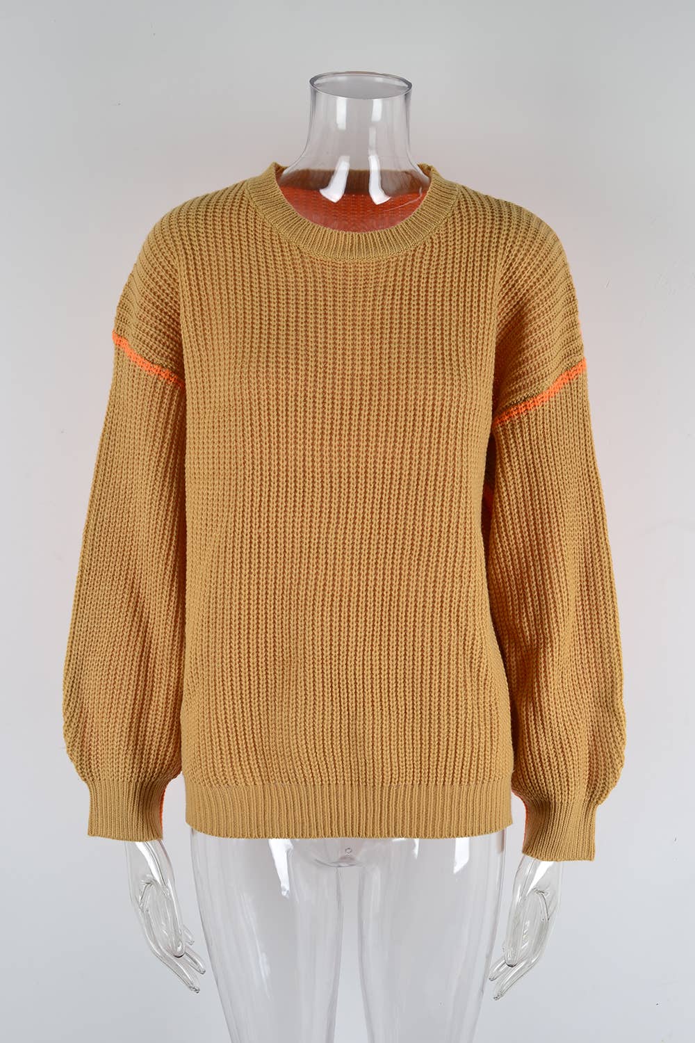 CREW NECK COLOR CONTRAST PATCHWORK SWEATER