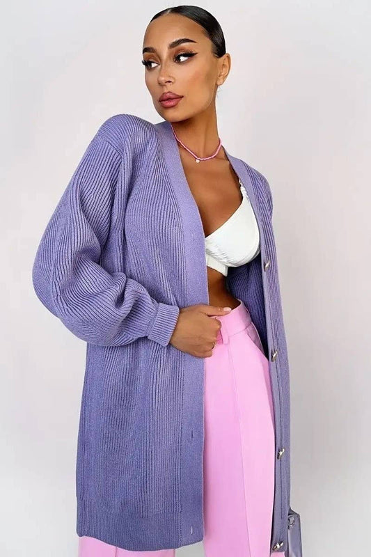 CWOCAL1481_V-NECK SOLID COLOR LENGTH KNITTED SWEATER COATS