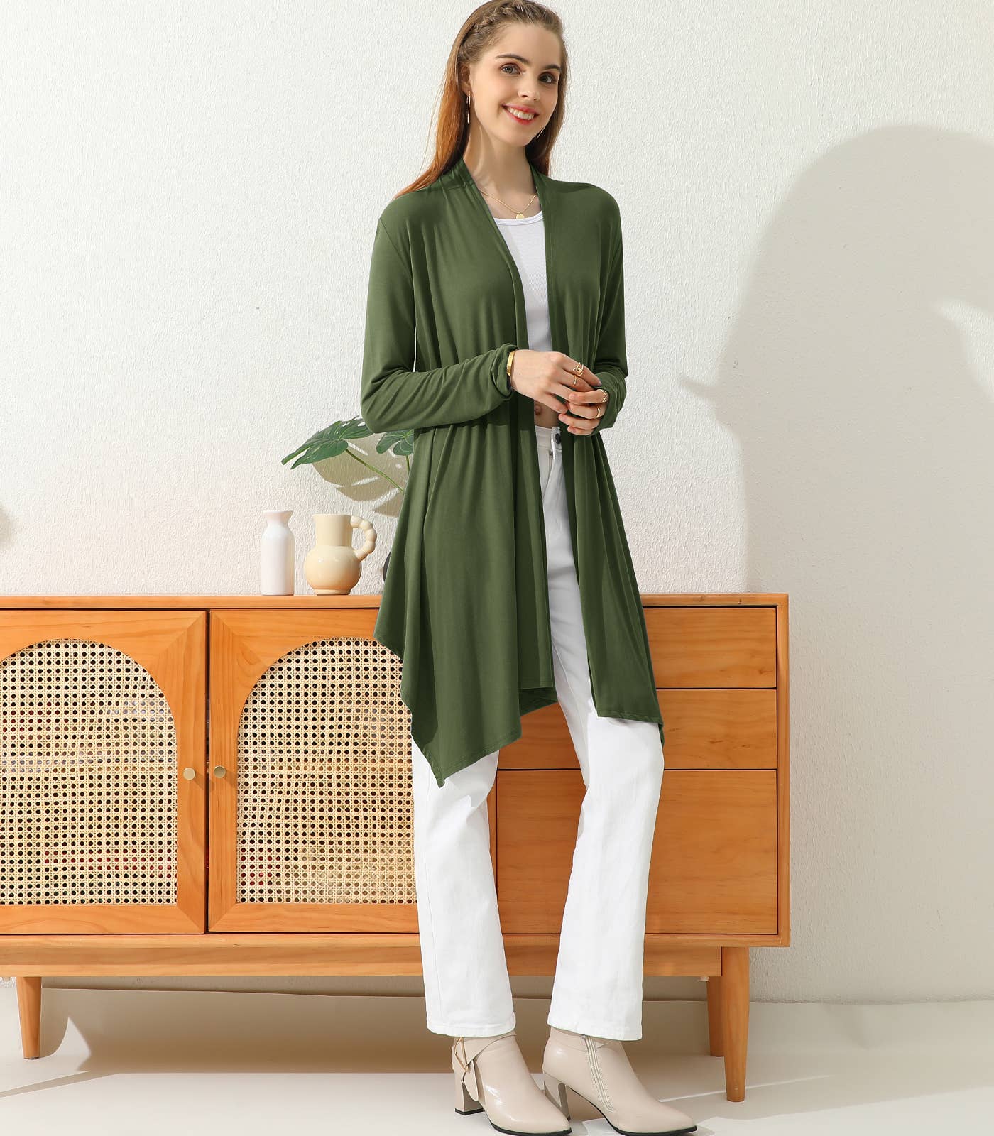 AWTL073_Long Sleeve Casual Open Front Long Cardigan