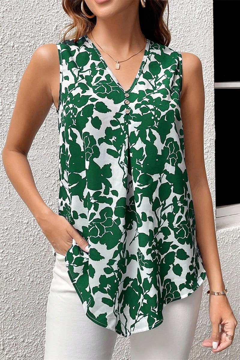CWTBLSL0535_SLEEVELESS V-NECK PRINTED SHIRT