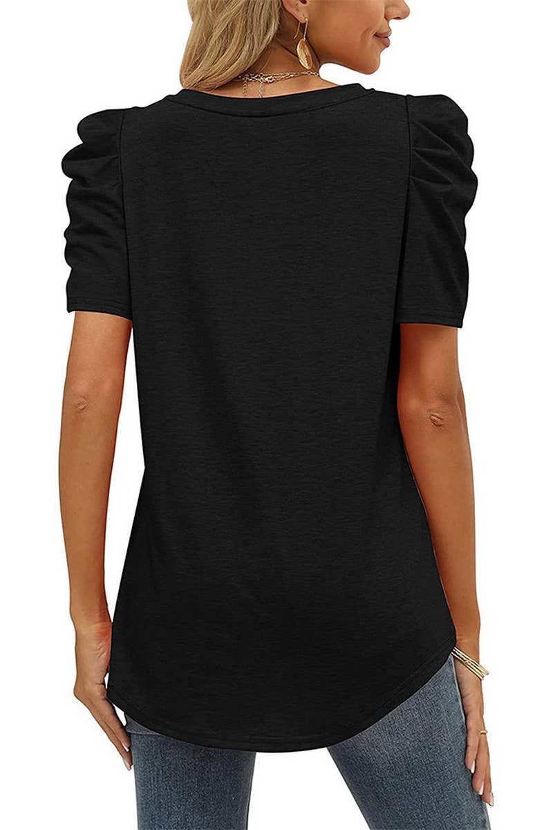 CWTTS00710_SUMMER V-NECK CASUAL SOLID COLOR TOP