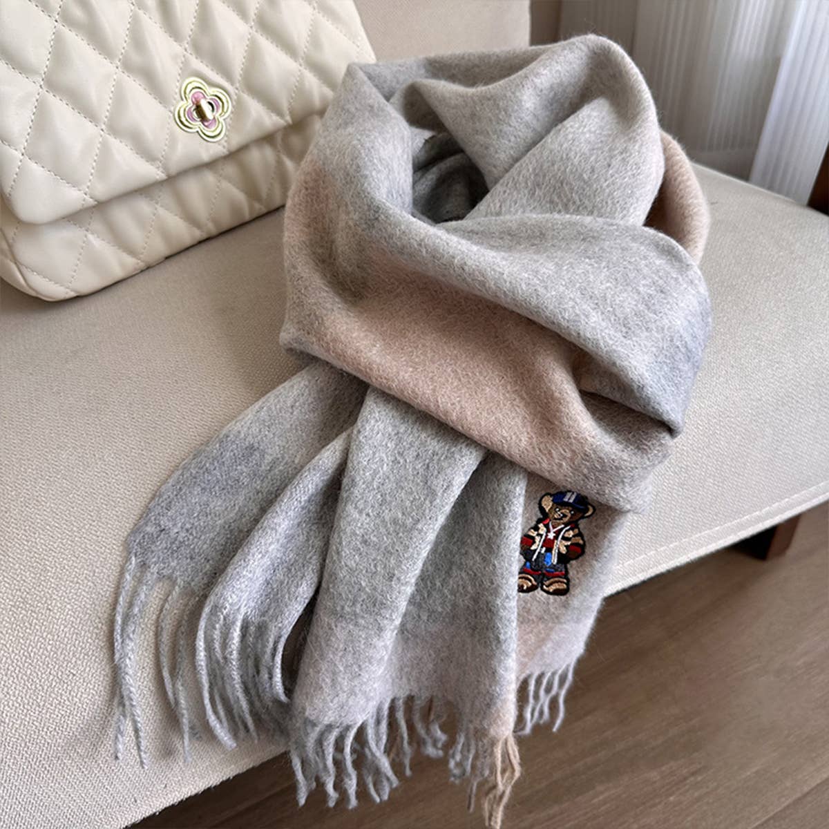British Plaid Bear Scarf - Unisex Winter Warm Wrap_CWASC1496