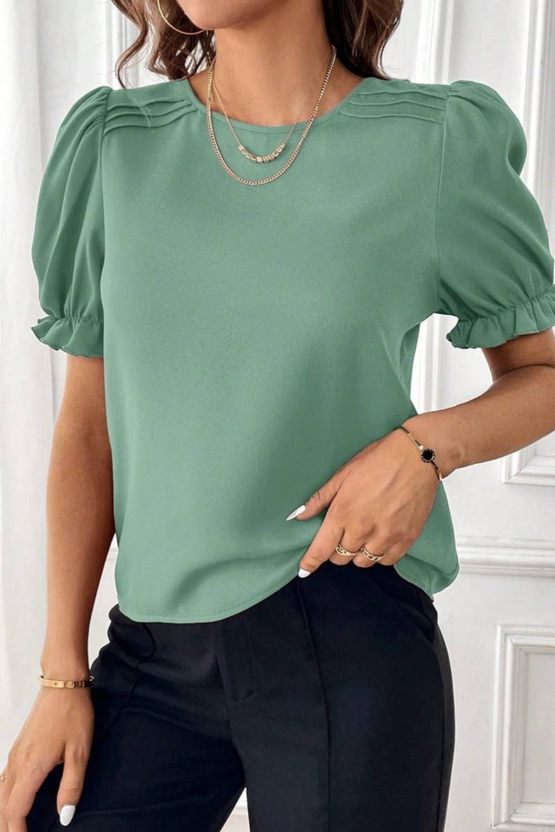 CWTTS1374_SUMMER FASHION TEMPERAMENT ROUND NECK SHIRT