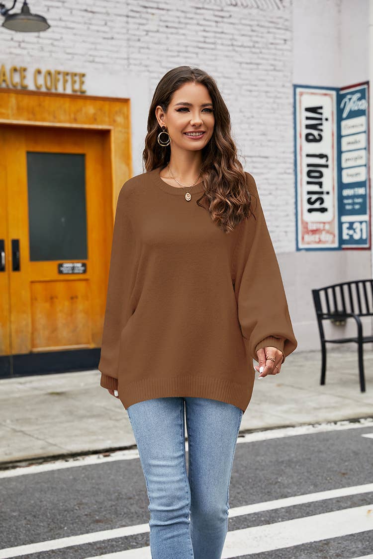 CREW-NECK LONG-SLEEVED DESIGN KNIT SWEATER