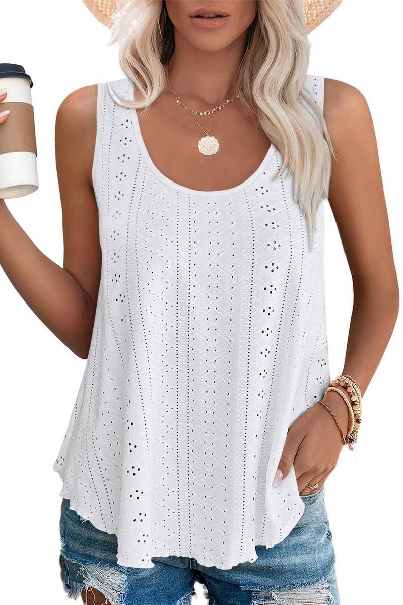 CWTBLSL0443_ROUND NECK NEEDLE EYE SLEEVELESS VEST T-SHIRT