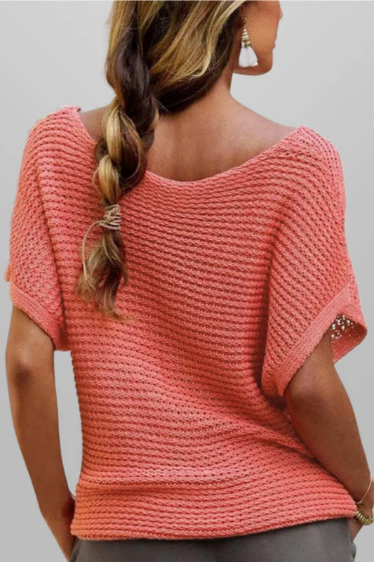 CWTBLS0742_CREW-NECK KNITTED BAGGY SHORT-SLEEVED TOP