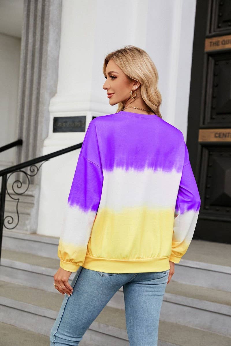 CWTBLL2414_TIE-DYE CONTRAST COLOR CREW NECK LONG SLEEVE TOP
