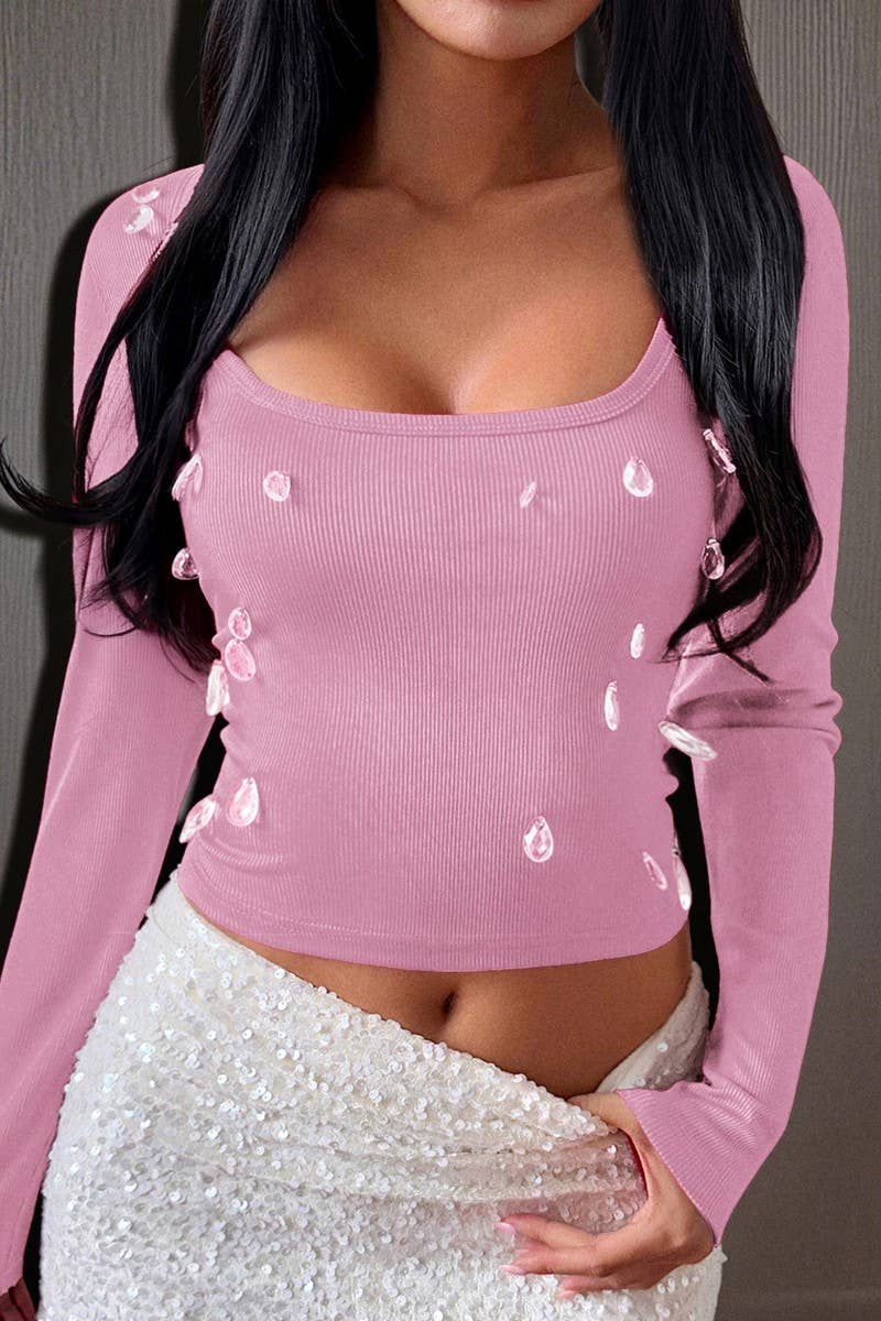 CWTBLL01042_U-NECK LONG-SLEEVED SLIM-FIT TOP