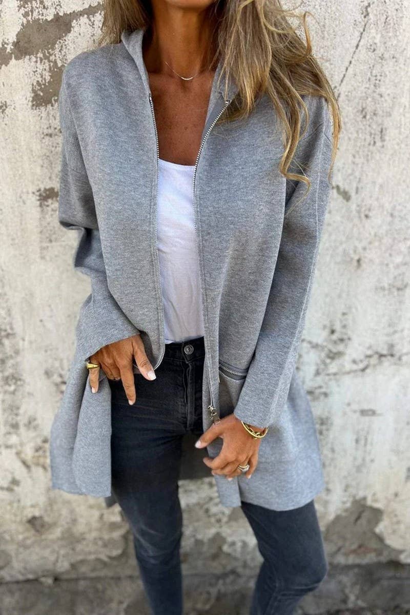 CWOCO00204_CASUAL HOODED LONG SLEEVE OPEN FRONT COAT