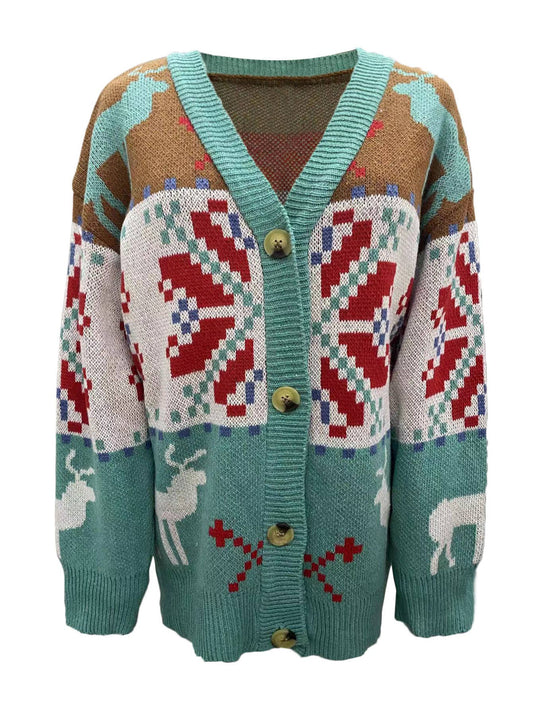 Christmas V-neck button knitted cardigan