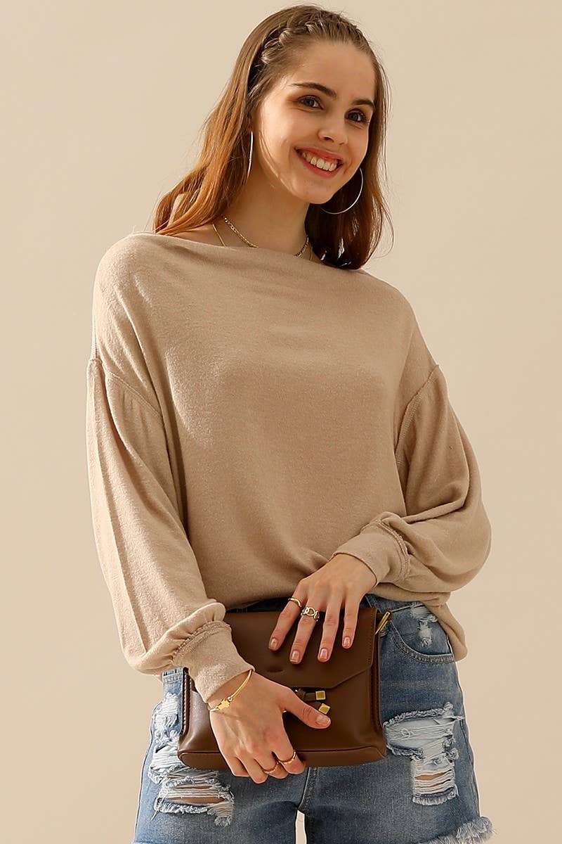 CWTTL1507_ NECK PULLOVER SWEATER KNIT TOP WITH RAW SEAM