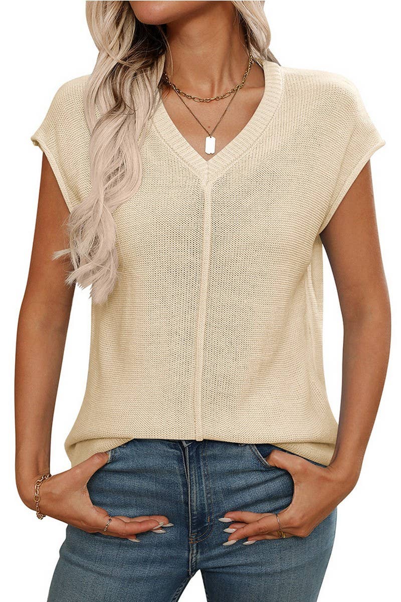 CWTTS1368_SUMMER NEW WOMEN'S V-NECK KNITTED TOPS