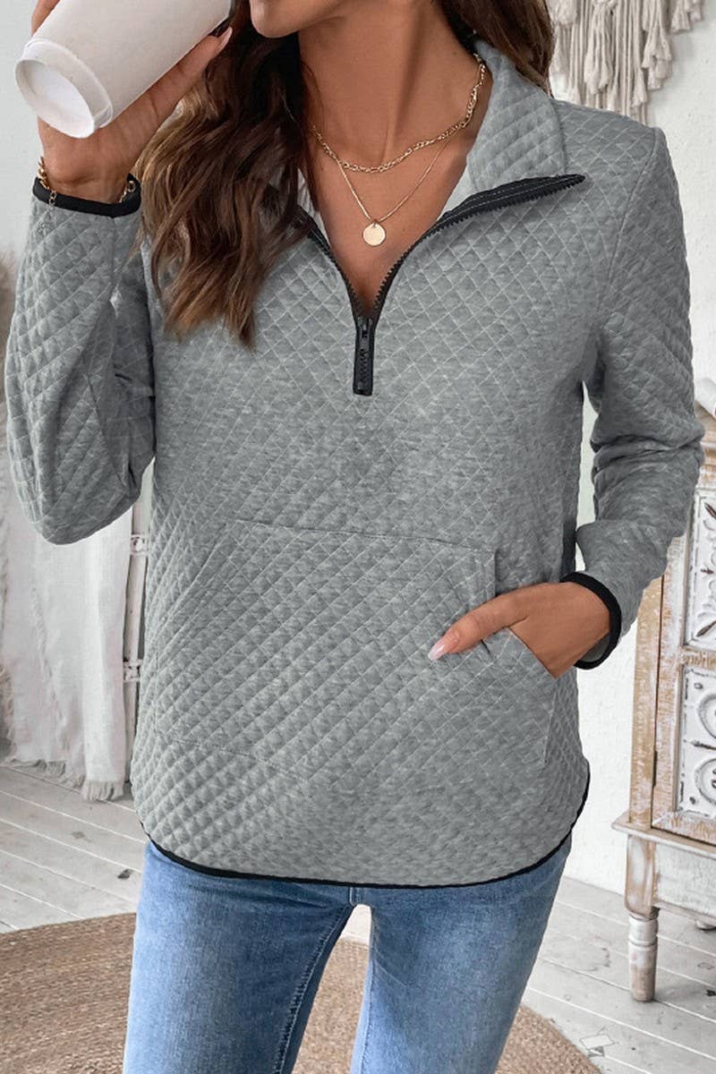 CWTBLL3711_CASUAL SOLID COLOR V-NECK PULLOVER SWEATSHIRT