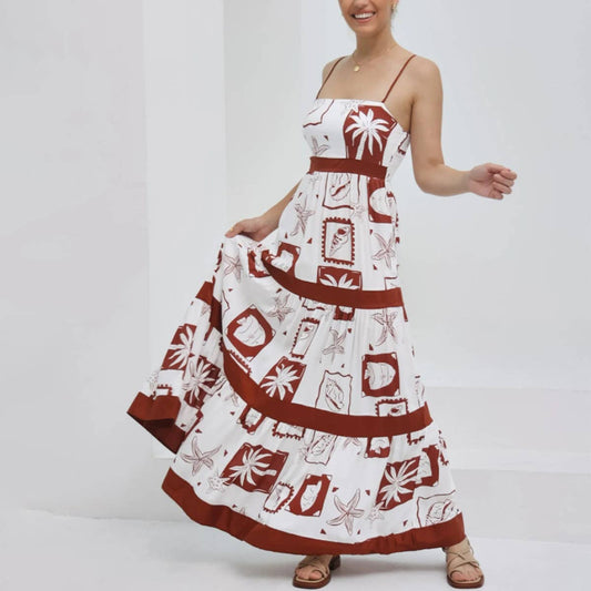 CASUAL LINE NECK LACE PATCHWORK HALTER DRESS