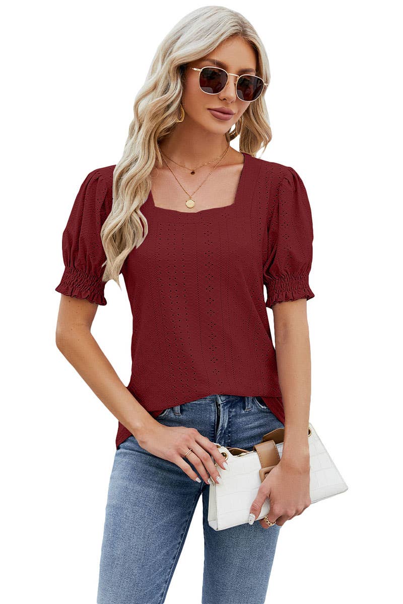 CWTBLS0295_Sweetheart Neck Shirt Sleeve Top