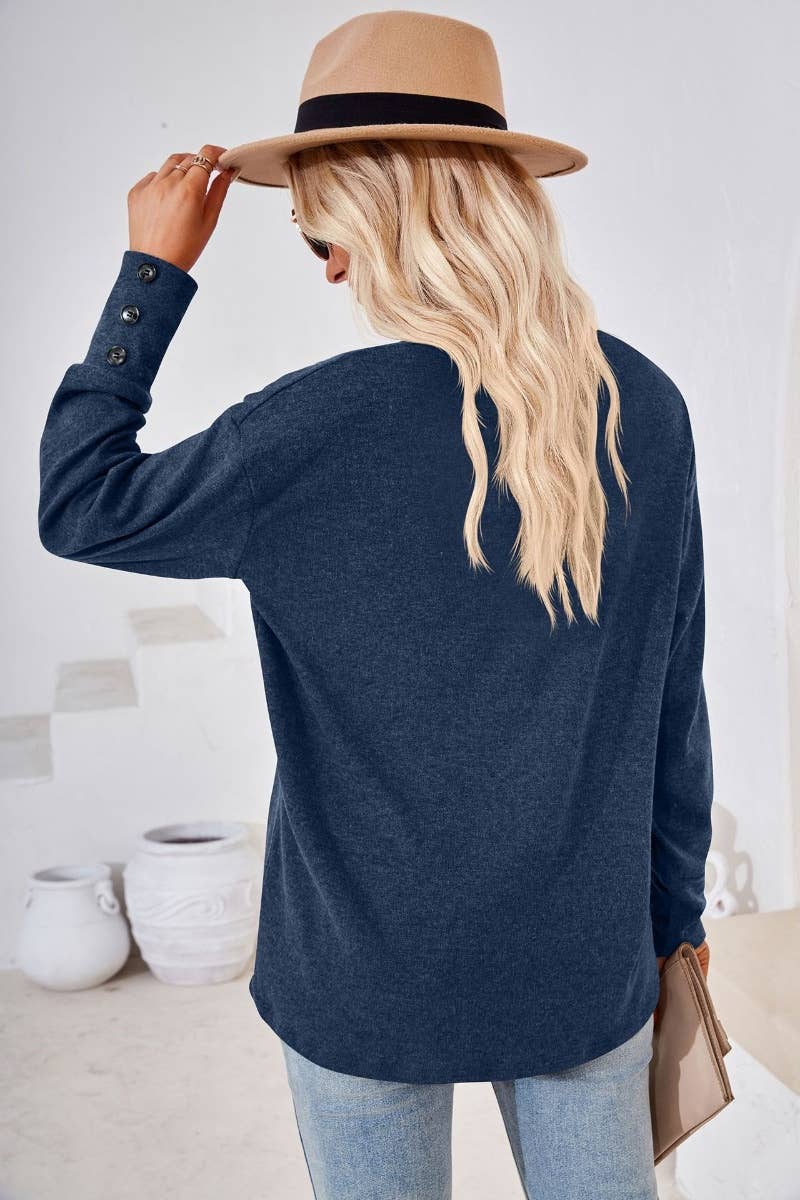 CWTBLL2693_WINTER V-NECK LONG SLEEVE BUTTON-UP TOP